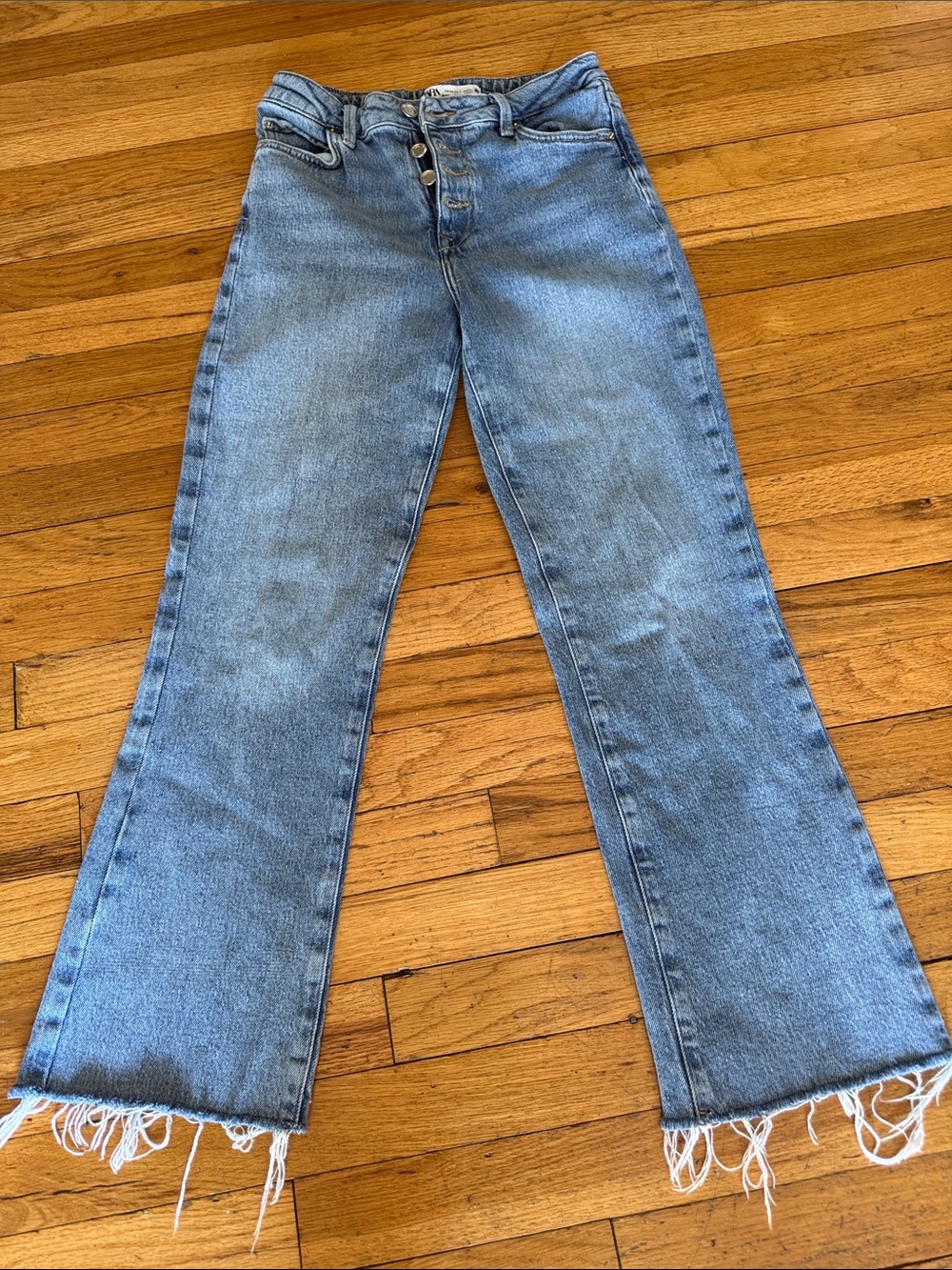 Zara Light Blue High-Rise Flared Jeans